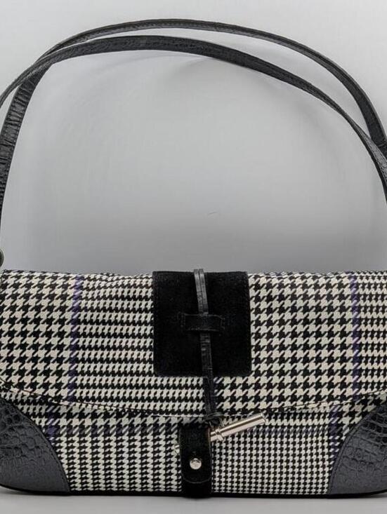Lauren Ralph Lauren Handbags - Lauren Ralph Lauren $298 Y2K Black White Purple Houndstooth Leather Accent Bag